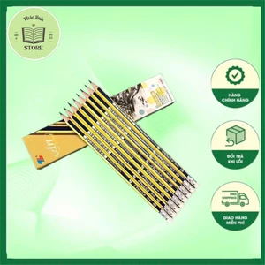 Hộp 10 cây bút chì TL GP-04/GP-01 bút chì kèm tẩy ít gãy nét đậm dùng luyện viết chữ cho học sinh, văn phòng