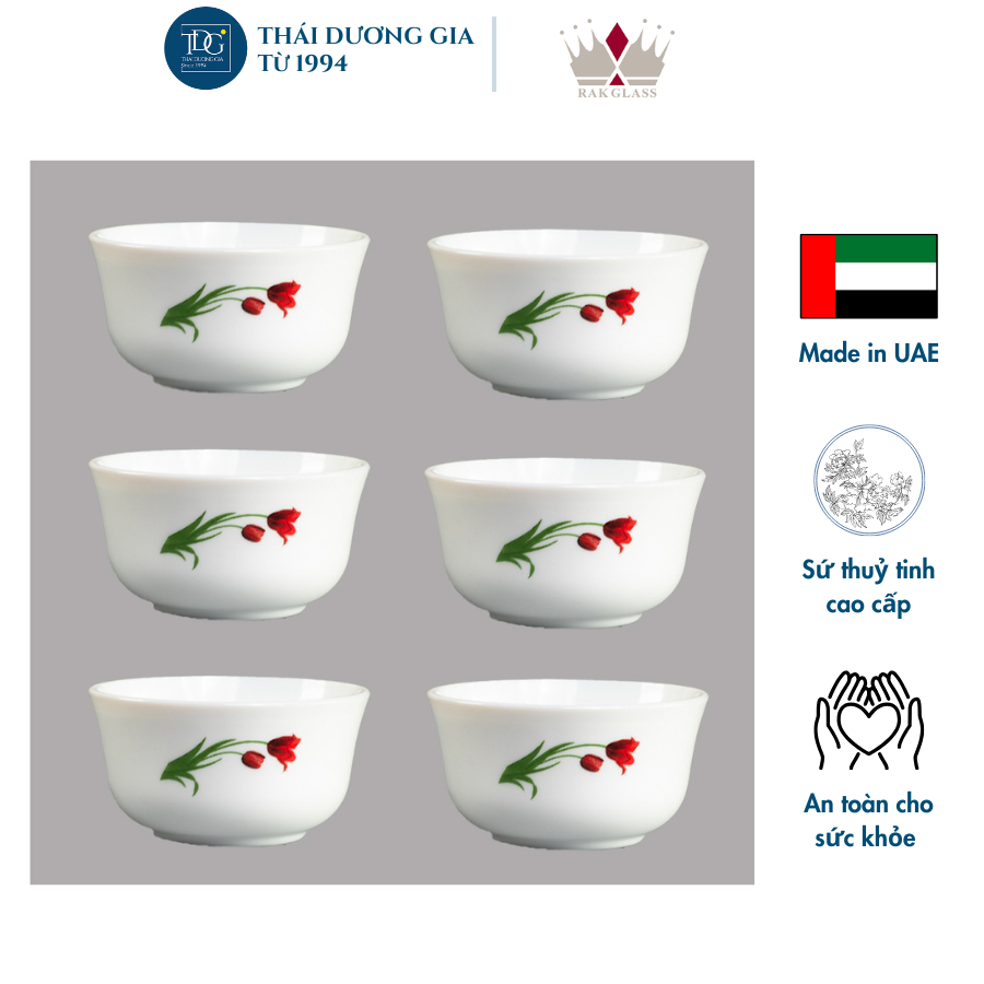 Bộ 6 bát chấm 9,5cm sứ thủy tinh Rak Glass - Tulip - K2566bo6 | Thái Dương Gia