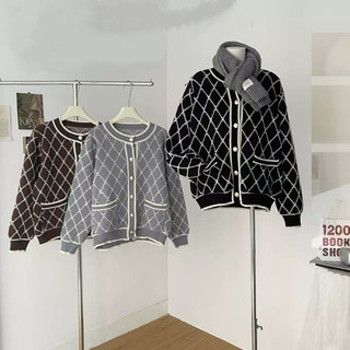 Áo len Cardigan dệt kim kẻ caro sang trọng, trẻ trung