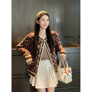 Áo len Cardigan dệt kim kẻ caro sang trọng, trẻ trung