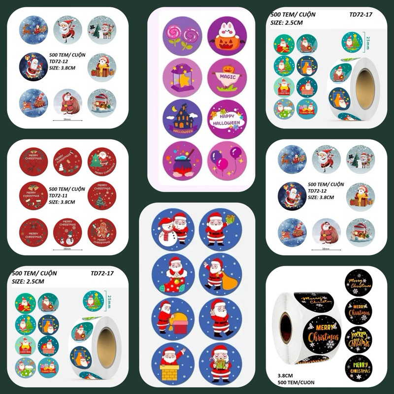 TD72_Tem dán chữ _ STICKER " NOEL_GIÁNG SINH, HALLOWEEN " << SIZE 2.5CM_3.8CM, 500 TEM/CUON