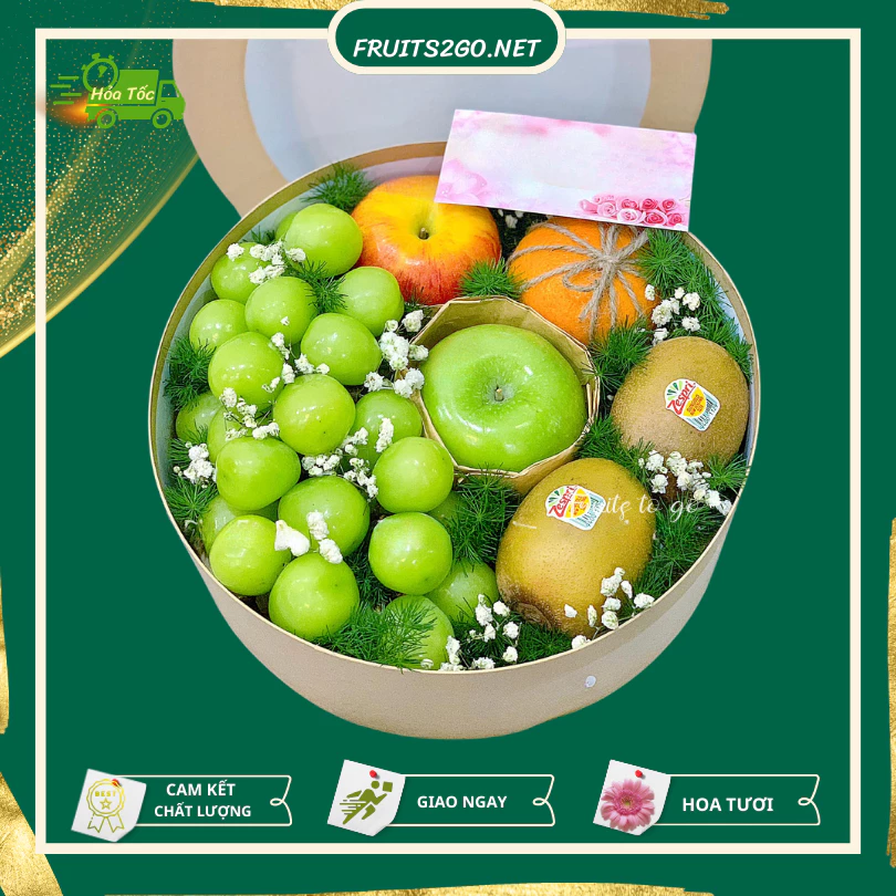 Hộp quà tặng trái cây nhập khẩu phối hoa tươi