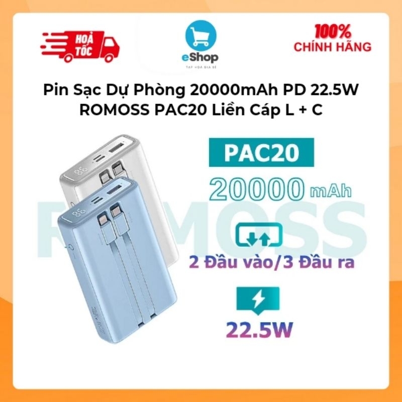 Pin Sạc Dự Phòng 20.000mAh Sạc Nhanh 22.5W ROMOSS PAC20 Màn Hình LED ...