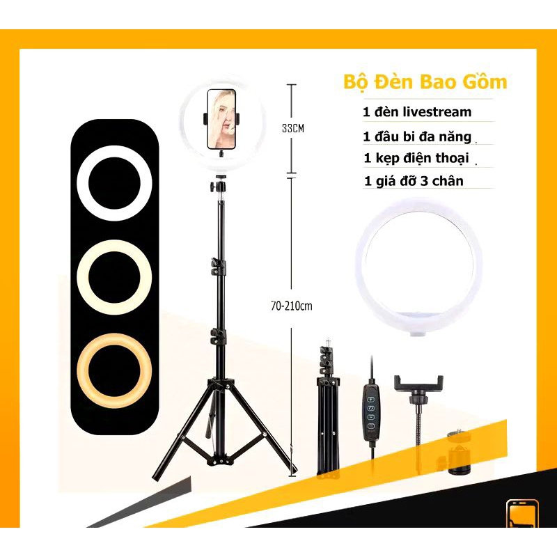 Đèn livestream size 33cm kèm (chân 2m1 ). hỗ trợ chụp ảnh chuyên nghiệp .