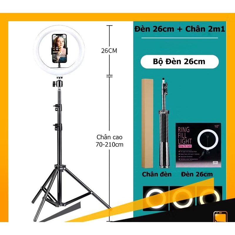 Đèn livestream size 26,33cm kèm theo (chân 2m1 )hỗ trợ chụp ảnh phát trực tiếp sắc nét.