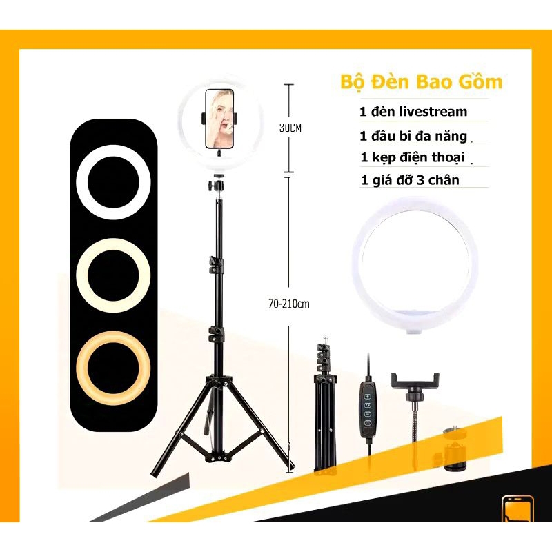 Đèn livestream size 26,33cm kèm theo (chân 2m1 )hỗ trợ chụp ảnh phát trực tiếp sắc nét.