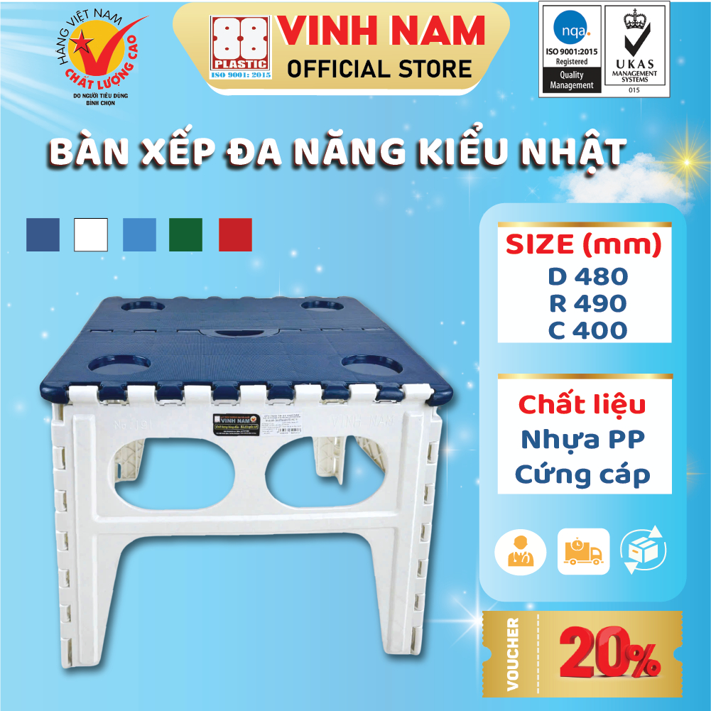 Bàn Xếp Nhựa Kiểu Nhật Cao Cấp Vinh Nam Plastic (48 x 49 x 40 cm) Nhựa PP Cứng Cáp Bàn Nhựa Xếp Gọn