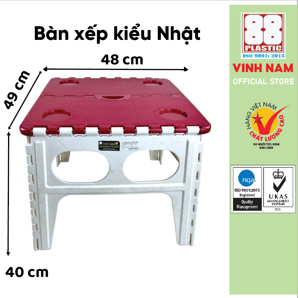 Bàn Xếp Nhựa Kiểu Nhật Cao Cấp Vinh Nam Plastic (48 x 49 x 40 cm) Nhựa PP Cứng Cáp Bàn Nhựa Xếp Gọn