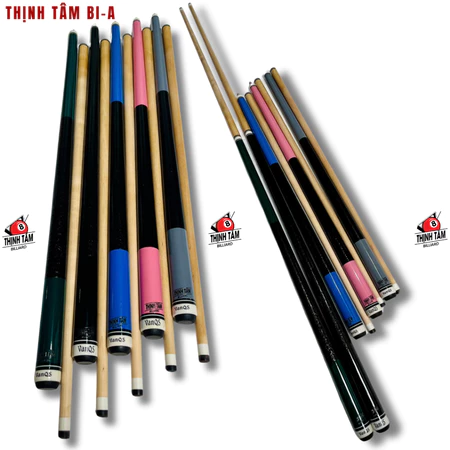 Cơ Bida 2 Khúc Đài Loan Gỗ Sồi Trắng Mỹ, Ngọn Cơ Gậy Bi-A 2 Khúc Ren Thép Đánh 3C, Líp, Lỗ Thịnh Tâm