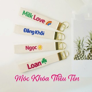 Móc Khoá, Name Tag Thêu Tên Theo Yêu Cầu treo balo Cho Bé + S.  d   th.o. ai Bố Mẹ Mặt Sau cực dễ thương