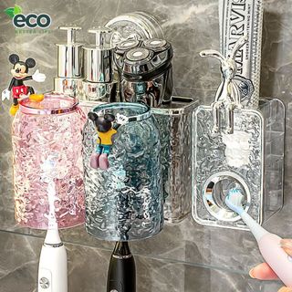 Kệ Đựng Bàn Chải Đánh Răng Vân Kim Cương Cốc Hút Tường Siêu Chắc, Giá Để Đồ Nhà Tắm Có Lỗ Thoát Nước