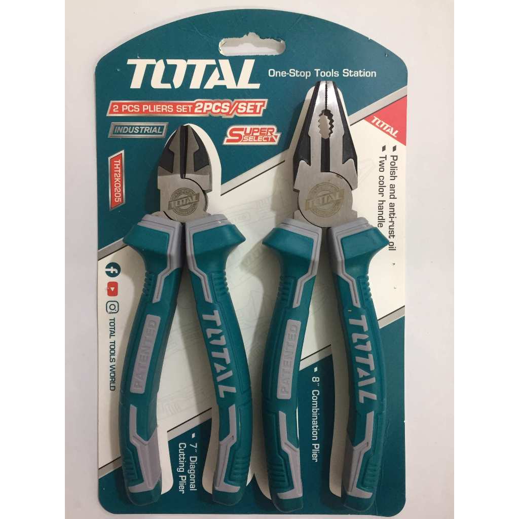 Bộ 2 kềm răng 8''/200mm, kềm cắt 7''/180mm chất liệu thép Cr-V Total ...