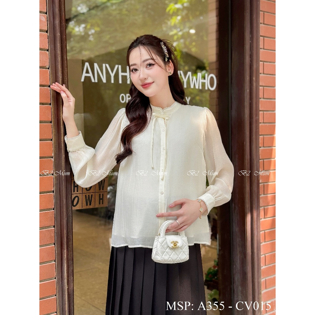 Áo Bầu Tơ Kẹp Ren Mềm Mại - Thoải Mái Và Thanh Lịch Cho Mẹ A355 thiết kế by B2MUM