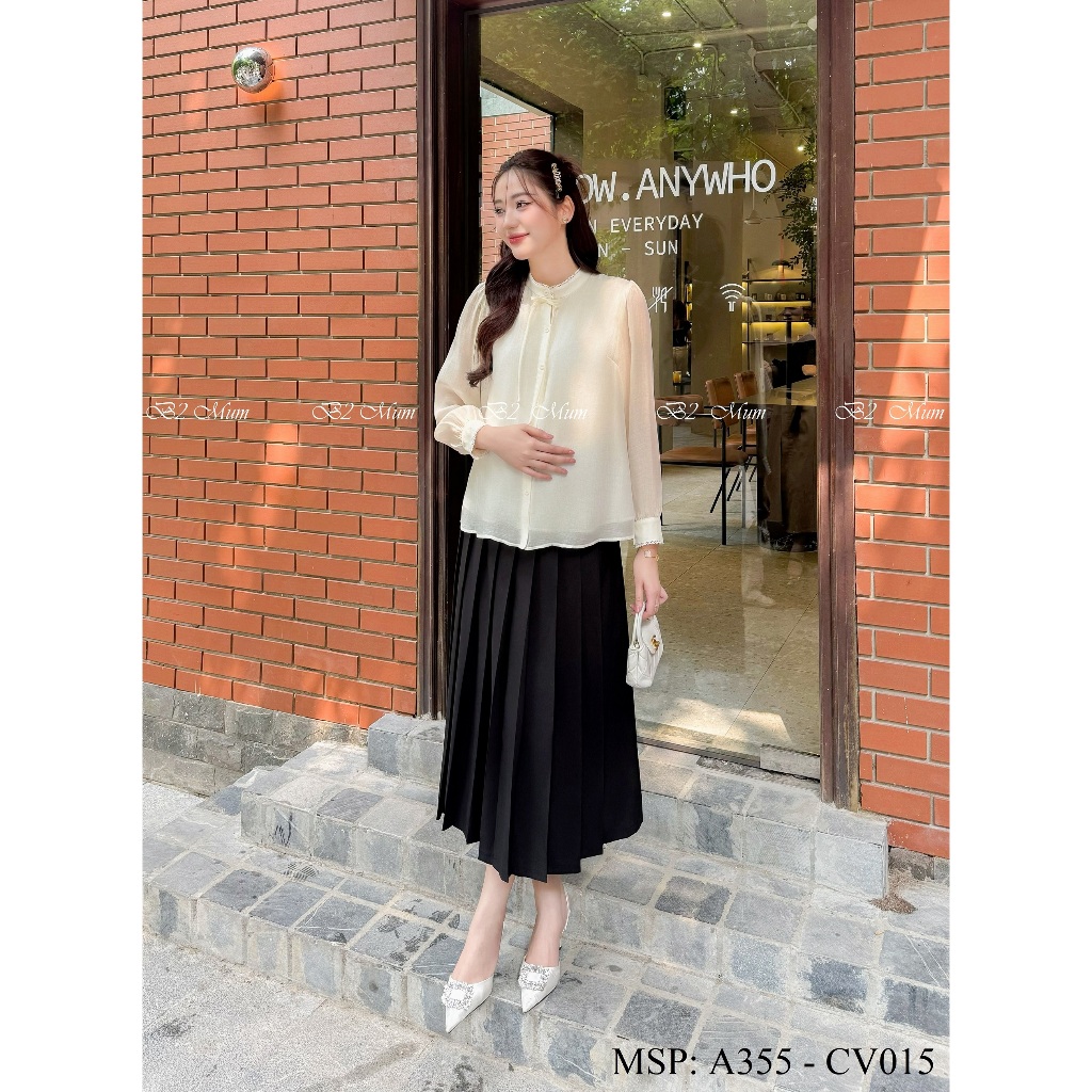 Áo Bầu Tơ Kẹp Ren Mềm Mại - Thoải Mái Và Thanh Lịch Cho Mẹ A355 thiết kế by B2MUM