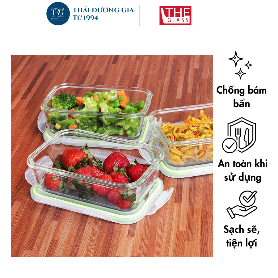 Hộp đựng thực phẩm chữ nhật 900ml Hàn Quốc The Glass-P753