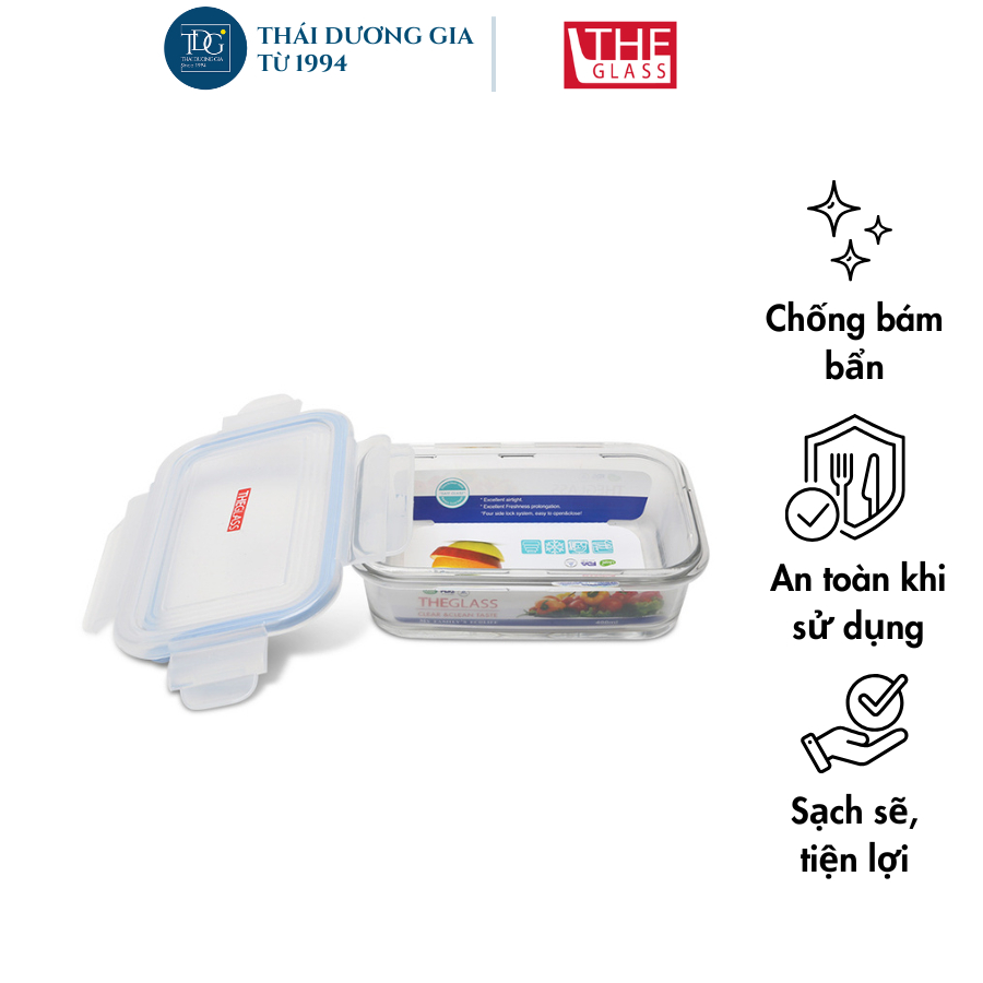 Hộp đựng thực phẩm chữ nhật 900ml Hàn Quốc The Glass-P753