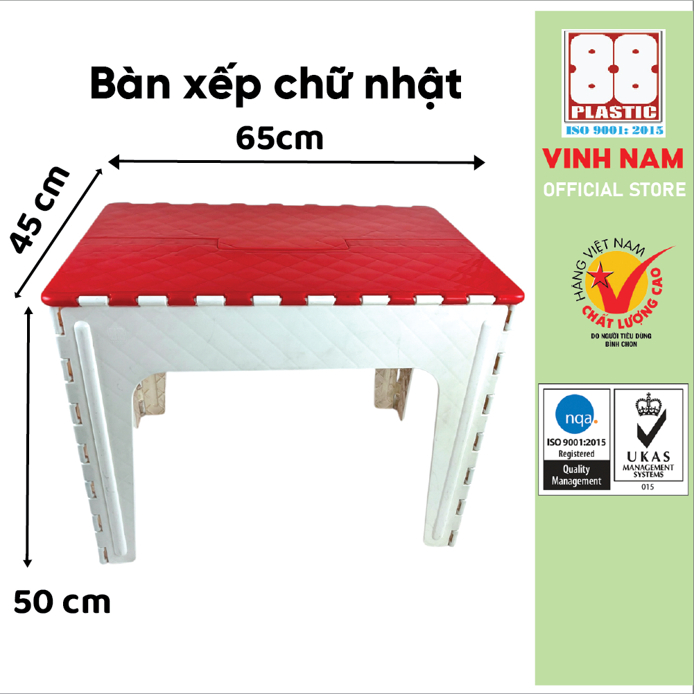 Bàn Chữ Nhật Gấp Gọn Cao Cấp Vinh Nam Plastic (65 x 45 x 50 cm) Nhựa PP Cứng Cáp Bàn Nhựa Xếp Gọn