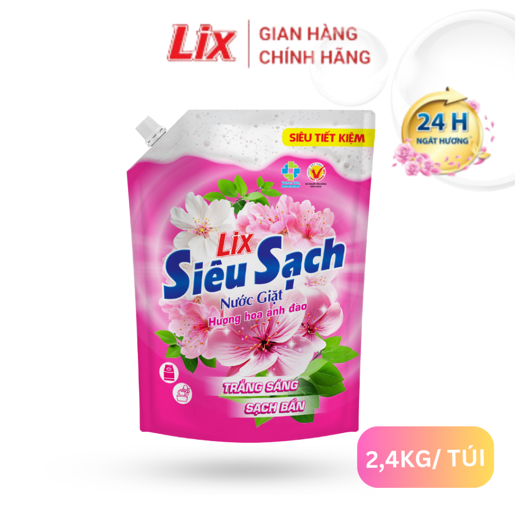 Ảnh Nước giặt Lix đậm đặc hương hoa anh đào túi 2.4Kg N2503 làm sạch cực nhanh vết bẩn, tăng gấp đôi sức mạnh giặt tẩy 1