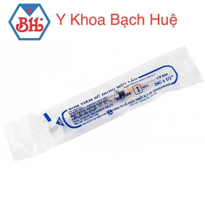 Hộp 100 cái  Bơm tiêm sử dụng 1 lần Vinahankook 1ml, 1cc kim 26G