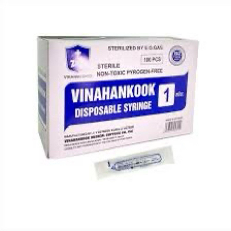 Hộp 100 cái  Bơm tiêm sử dụng 1 lần Vinahankook 1ml, 1cc kim 26G