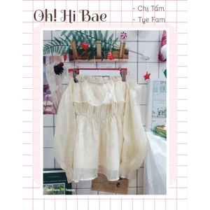 Áo tơ bệt vai tay dài nhún eo (sẵn)