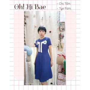Đầm công sở xòe nhẹ phối nơ (sẵn)