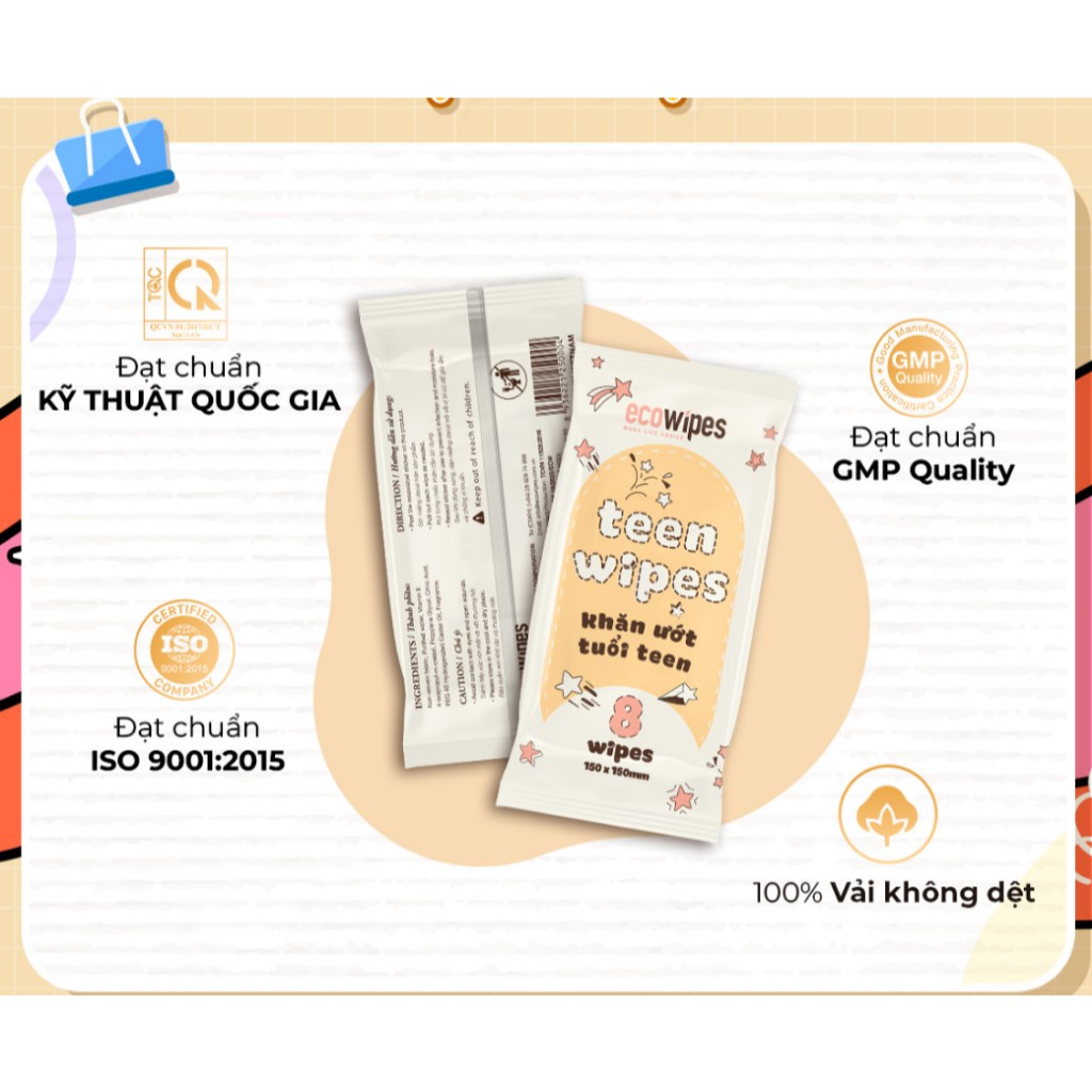 Khăn ướt, khăn giấy ướt mini EcoWipes thay giấy vệ sinh nhỏ gọn tiện dụng. Không thô ráp da, kích ứng