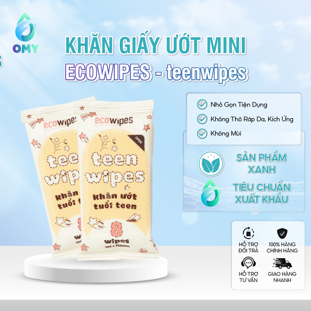 Khăn ướt, khăn giấy ướt mini EcoWipes thay giấy vệ sinh nhỏ gọn tiện dụng. Không thô ráp da, kích ứng