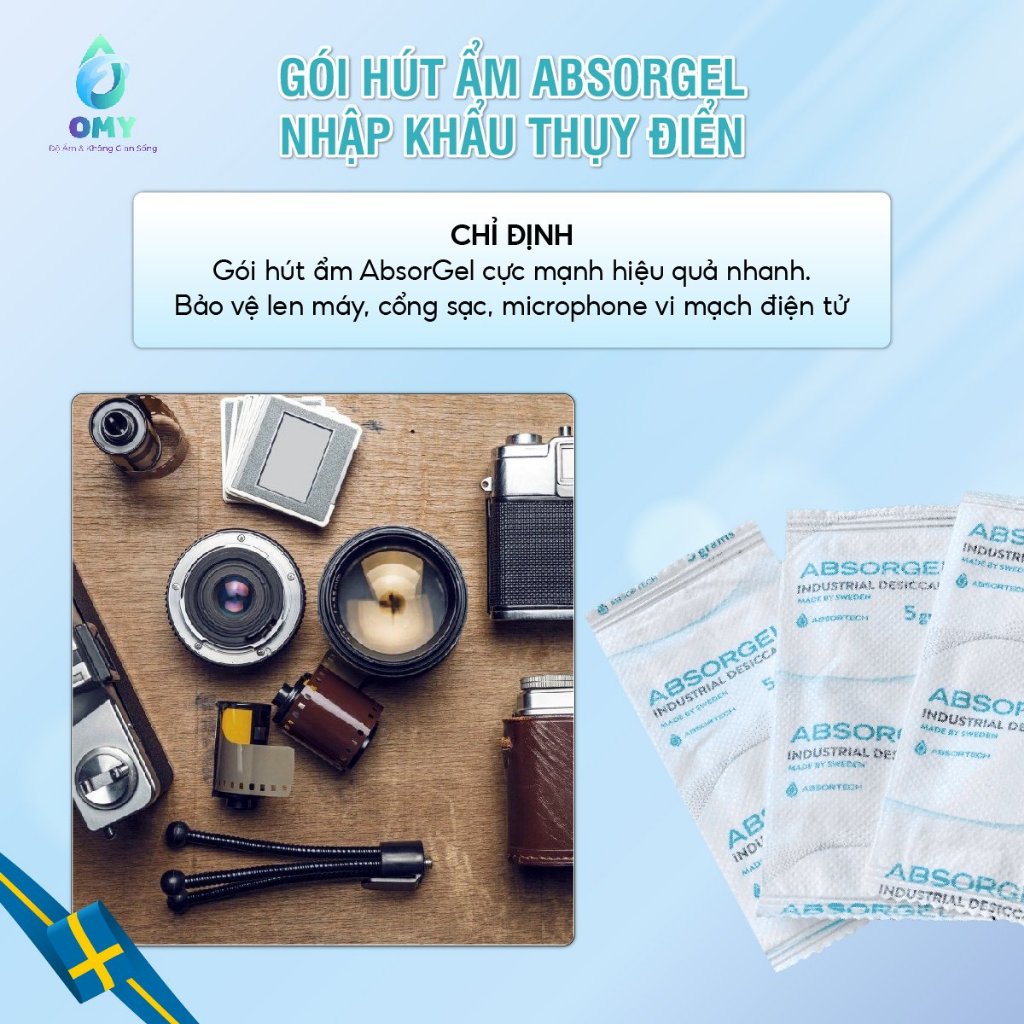 Gói hút ẩm máy ảnh Absorgel ngăn hiện tượng rễ tre trên lens máy ảnh nhập khẩu Thủy Điển