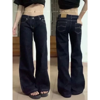 (sẵn M,L,XL) Quần jean cạp trễ ống suông màu xanh đen trơn cơ bản dễ phối đồ QJCT003 - Tiktik