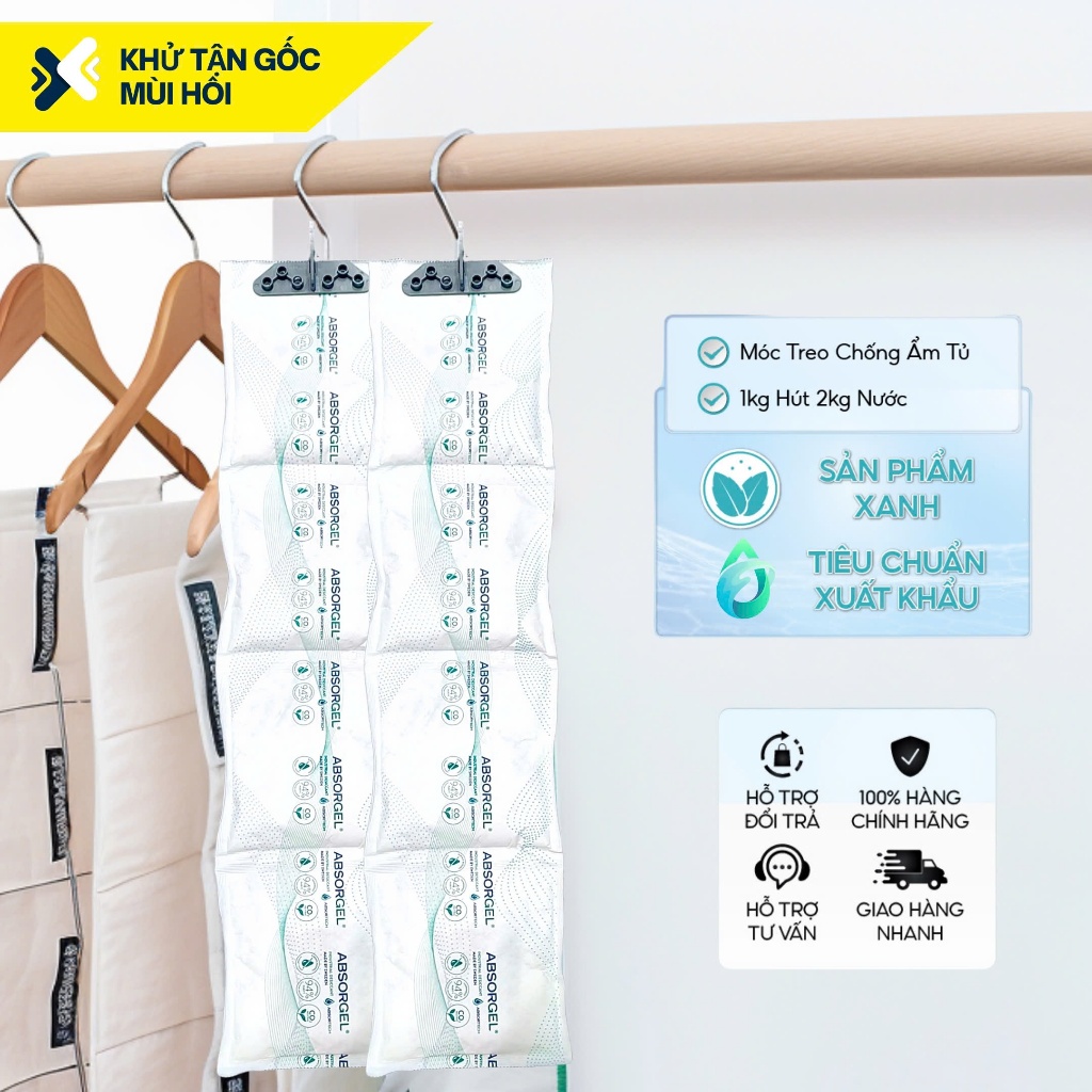 Gói hút ẩm móc treo Absorgel ngăn ẩm mốc tủ quần áo đánh khử mùi ẩm khó chịu hiệu quả 90 ngày