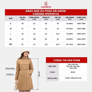 (Có sẵn) Áo phao trần trám nữ CARDINA dáng dài với cấu trúc bông Nhật Bản mang lại hiệu quả giữ ấm tối ưu 4PDF03