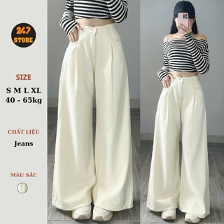 247Store - Quần Jean ly gấu mác da ống rộng dáng suông dài chất mềm mịn