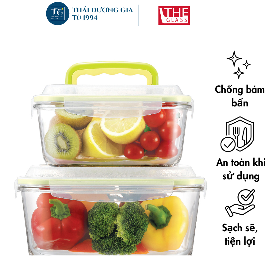 Hộp đựng thực phẩm chữ nhật có quai xách 1800ml Hàn Quốc The Glass - P748