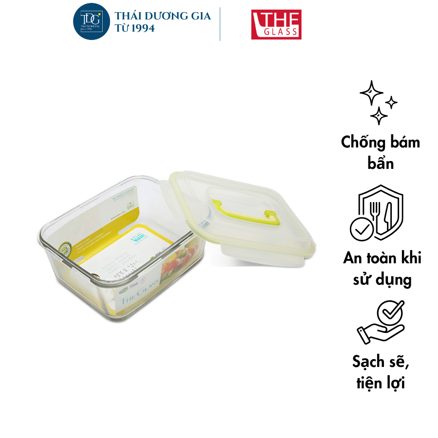 Hộp đựng thực phẩm chữ nhật có quai xách 1800ml Hàn Quốc The Glass - P748