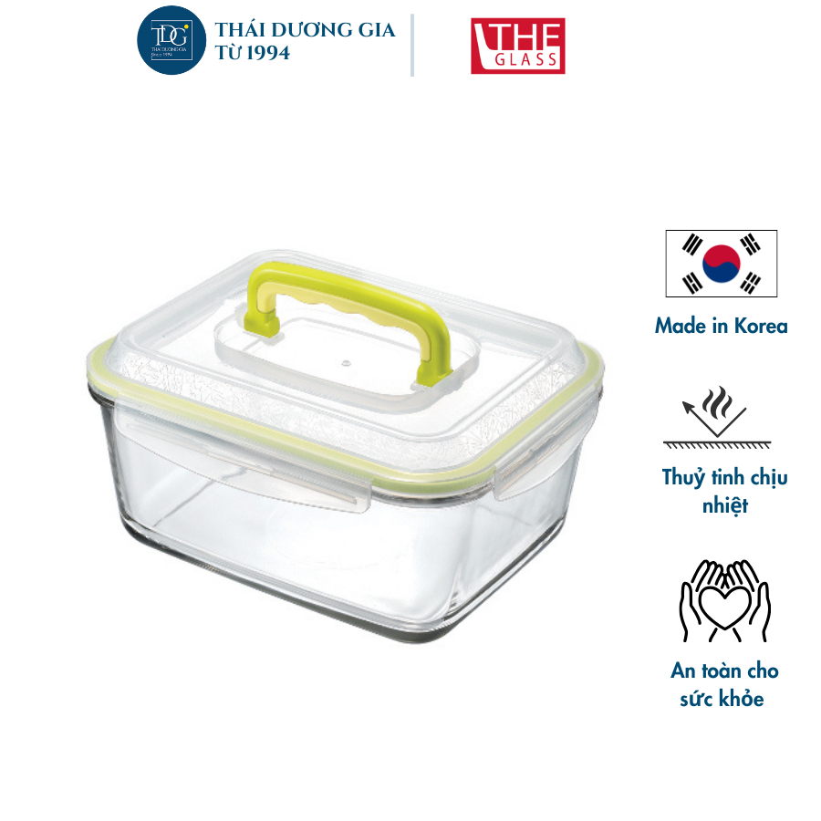 Hộp đựng thực phẩm chữ nhật có quai xách 1800ml Hàn Quốc The Glass - P748