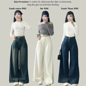 247Store - Quần Jean ly gấu mác da ống rộng dáng suông dài chất mềm mịn