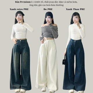 247Store - Quần Jean ly gấu mác da ống rộng dáng suông dài chất mềm mịn