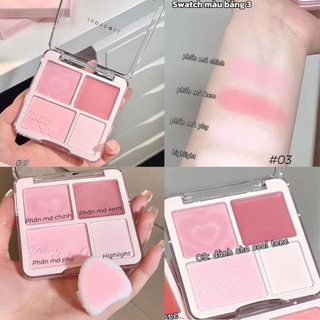 Bảng Phấn Má Hồng Highlight 4 Ô JUDYDOLL Blush & Highlight Palette Tặng Kèm Bông Mút 9g - Bebeau