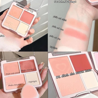 Bảng Phấn Má Hồng Highlight 4 Ô JUDYDOLL Blush & Highlight Palette Tặng Kèm Bông Mút 9g - Bebeau
