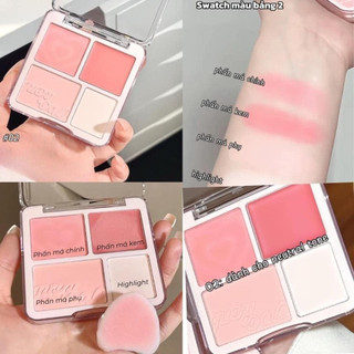 Bảng Phấn Má Hồng Highlight 4 Ô JUDYDOLL Blush & Highlight Palette Tặng Kèm Bông Mút 9g - Bebeau