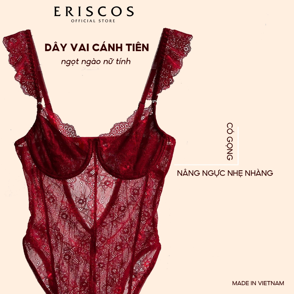 Body suit ren sẵn gọng cup chéo không mút dây vai viền cánh tiên gợi cảm tiểu thư cao cấp hàng Việt Nam Eriscos