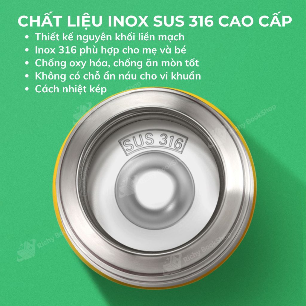 Bình giữ nhiệt cho bé Mideer Vacuum Insulated Bottle, Bình nước giữ nhiệt 450ml có túi đựng