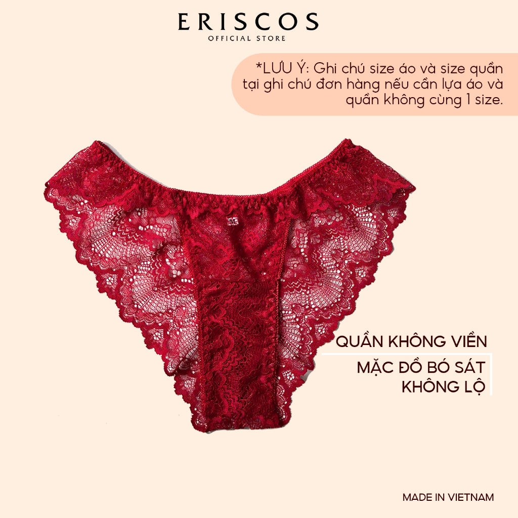 Bộ đồ lót ren đỏ nữ gợi cảm áo ngực có gọng không mút quần lót ren cánh tiên điệu đà ren mềm co giãn thiết kế Eriscos