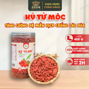 Kỷ Tử Mộc Ninh Hạ KingdomofNuts - Hộp 450g Trà Kỷ Tử Hữu Cơ Hạt To, Tròn, Giúp Đẹp Da Chống Lão Hóa