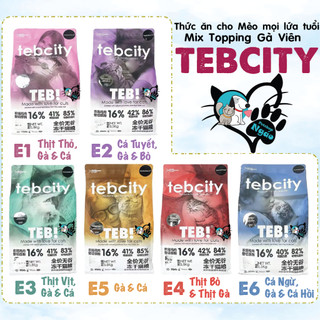 Hạt Cho Mèo TEB City Dòng E 1,5kg Thức Ăn Không Ngũ Cốc Mix Topping Gà Sấy Ngáo Petshop