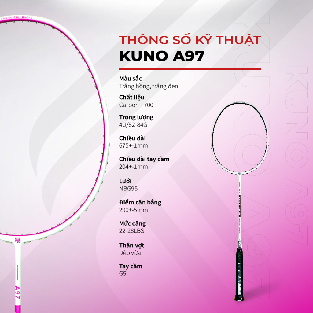 Ảnh Vợt Cầu Lông Kuno A97 chính hãng, công thủ toàn diện, chất liệu Carbon T700 cao cấp căng sẵn 10.5kg 3