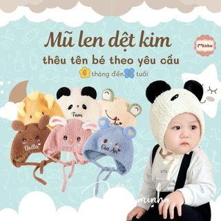 (Thêu tên) Mũ len dệt kim phong cách Hàn Quốc cho bé từ 6 tháng đến 3 tuổi, họa tiết động vật dễ thương, giữ ấm cho bé