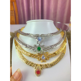 Kiềng cổ Đốt trúc  họa tiết hoa mạ vàng 18k trang sức