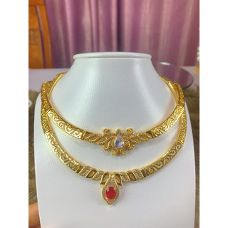 Kiềng cổ Đốt trúc  họa tiết hoa mạ vàng 18k trang sức